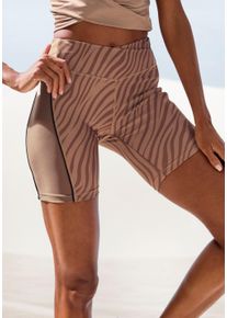 active by Lascana LASCANA ACTIVE Damen Shorts, braun, sportlich, Gr. XS, bedruckt, animal-print, Obermaterial: 85% Polyester, 15% Elasthan, Hosen, Sportshorts mit