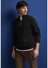 Street One MEN Herren Stehkragenpullover, schwarz, casual, Gr. L, unifarben, Stoff, 37% Polyacryl, 28% Polyester, 25% Wolle, 10% Lyocell, Pullover,