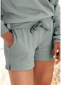 Lascana Damen Sweatshorts, Gr. 36, grün, Sweatware, Obermaterial: 100% Baumwolle, bestickt, unifarben, casual, Hosen, aus organischer Baumwolle,