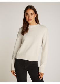 Damen Rundhalspullover "MONOGRAM EMBRO CREWNECK SWEATER", gelb, feminin, Gr. XS, Calvin Klein Jeans, unifarben, Strick, Obermaterial: 100% Baumwolle,