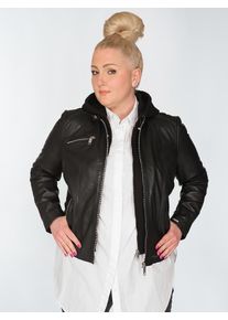 Maze Damen Lederjacke "42021318", schwarz, Gr. 48, Obermaterial: 100% Lammleder / Futter: 100% Baumwolle / Ärmelfutter: 100% Polyester / Kapuze: 55%
