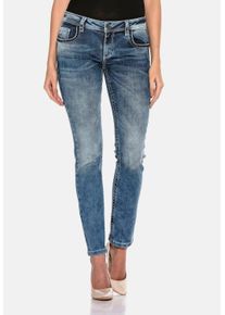 Cipo & Baxx CIPO & BAXX Damen Slim-fit-Jeans "Jeans", blau, casual, Gr. 31, unifarben, 94% Baumwolle;5% Polyester;1% Elasthan, Jeans, mit Flügel Design, WD401