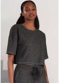 Lascana Damen 3/4-Arm-Shirt, Gr. 32, grau, Rippware, Obermaterial: 56% Polyester, 41% Viskose, 3% Elasthan, meliert, unifarben, casual, Shirts,