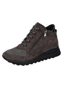 Waldläufer WALDLÄUFER Damen Schnürboots "HIROKO-Soft", Gr. 6, grau, Veloursleder, Textil, Lackleder, sportlich, Schuhe, mit seitlichem Reißverschluss, Weite G