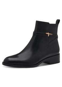Tamaris Damen Stiefelette, Gr. 36, schwarz, Glattleder, unifarben, klassisch, Schuhe, Blockabsatz, Businessschuh, Ankleboots mit T-Logoverszierung