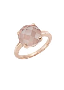 JAMELLI Damen Fingerring "925 Sterling Silber rosé-vergoldet mit echtem Rosenquarz 12mm", 058 (18,5), Silber 925 (Sterlingsilber), rot, Silber 925