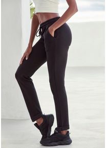 H.I.S. H.I.S Damen Sweathose, Gr. 36, schwarz, Interlock, Obermaterial: 60% Baumwolle, 40% Polyester, unifarben, bestickt, modisch, Hosen, Schlupfhose mit
