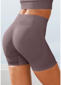 Lascana Damen Funktionsshorts "Po Push Up", braun, sportlich, Gr. XS, unifarben, Rippware, Obermaterial: 91% Polyamid, 8% Elasthan, 1% Polyester,