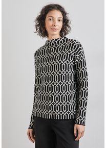 Street One Damen Stehkragenpullover, schwarz, casual, Gr. 36, gemustert, Stoff, 52% Viskose, 28% Polyester, 20% Nylon, Pullover, mit Stehkragen