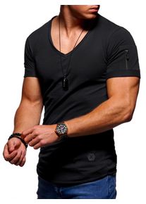 behype Herren T-Shirt "KANE", schwarz, casual, Gr. M, unifarben, 100% Baumwolle, Shirts, mit modernem V-Ausschnitt