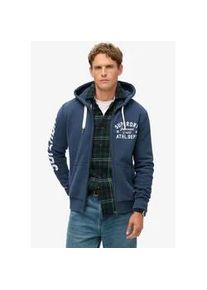 Kapuzensweatjacke Superdry "TRACK & FIELD GRAPHIC ZIPHOOD" Gr. M, blau (rich navy) Herren Sweatjacken