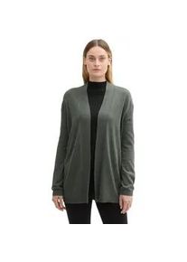 Cardigan Tom Tailor Gr. XXXL (46), grün (pale bark melange) Damen Strickjacken mit Schalkragen