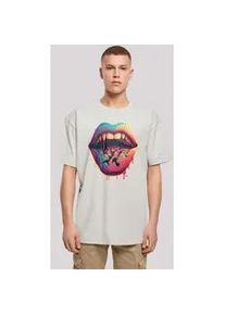 T-Shirt F4NT4STIC "Drooling Lips OVERSIZE TEE" Gr. M, grau (lightasphalt) Herren Shirts Print