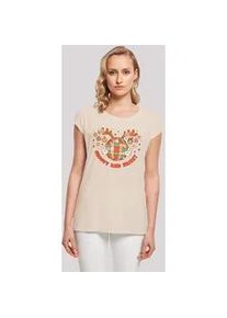 T-Shirt F4NT4STIC "Bright Weihnachten Disco Deer" Gr. XS, weiß (sandweiß) Damen Shirts Premium Qualität, Weihnachts-Kollection