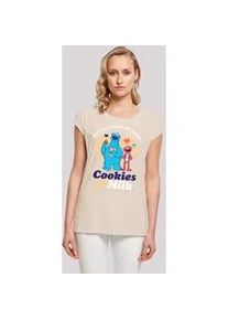 T-Shirt F4NT4STIC "Sesamstraße Cookies & Milk" Gr. 5XL, weiß (sandweiß) Damen Shirts Premium Qualität, Weihnachts-Kollection