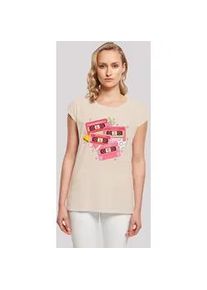 T-Shirt F4NT4STIC "Weihnachten Retro Song Tapes Pink" Gr. L, weiß (sandweiß) Damen Shirts Premium Qualität, Weihnachts-Kollection