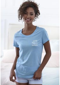 s.Oliver Pyjamaoberteil blau Gr. 32/34 für Damen. Rundhals und Print. Bequem. Nachhaltig.