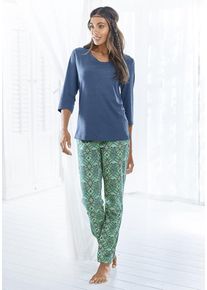 s.Oliver Pyjama mehrfarbig Gr. 32/34 für Damen. Rundhals und Allover-Druck, Print. Normal. Nachhaltig.