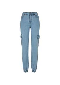 Stoffhose Urban Classics "Urban Classics Damen Ladies Organic Stretch Denim Cargo Pants" Gr. 29, Normalgrößen, blau (cleanblau bleached) Damen Hosen