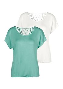 Vivance Kurzarmshirt 'mit Häkelspitze am Rücken' mehrfarbig Gr. 32/34 für Damen. Rundhals und Spitze. Bequem. Nachhaltig.