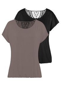Vivance Kurzarmshirt 'mit Häkelspitze am Rücken' mehrfarbig Gr. 32/34 für Damen. Rundhals und Spitze. Bequem. Nachhaltig.
