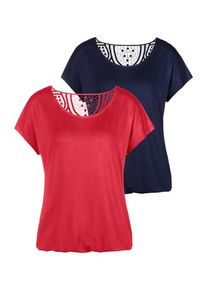 Vivance Kurzarmshirt 'mit Häkelspitze am Rücken' mehrfarbig Gr. 32/34 für Damen. Rundhals und Spitze. Bequem. Nachhaltig.