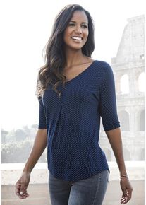 Lascana Kurzarmshirt 'mit Kellerfalte' mehrfarbig Gr. 32/34 für Damen. Mit V-Ausschnitt. Ausgestellt