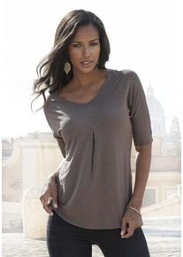 Lascana Kurzarmshirt 'mit Kellerfalte' mehrfarbig Gr. 32/34 für Damen. Mit V-Ausschnitt. Ausgestellt