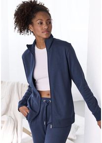 BENCH. LOUNGEWEAR Sweatjacke blau Gr. 32/34 für Damen. Mit Logodruck, Logostickerei. Bequem. Nachhaltig.
