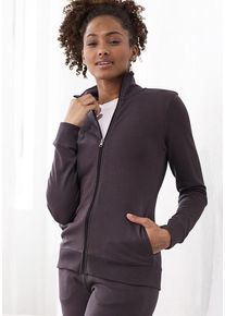 BENCH. LOUNGEWEAR Sweatjacke grau Gr. 32/34 für Damen. Mit Logodruck, Logostickerei. Bequem. Nachhaltig.