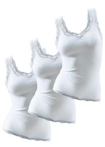H.I.S. H.I.S Spitzentop 'aus Feinripp' weiß Gr. 32/34 für Damen. Tiefer Rundhals und Rüsche. Nachhaltig.