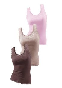 H.I.S. H.I.S Spitzentop 'aus Feinripp' mehrfarbig Gr. 32/34 für Damen. Tiefer Rundhals und Rüsche. Nachhaltig.