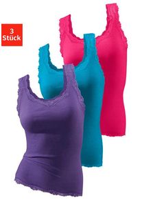 H.I.S. H.I.S Spitzentop 'aus Feinripp' mehrfarbig Gr. 44/46 für Damen. Tiefer Rundhals und Rüsche. Nachhaltig.