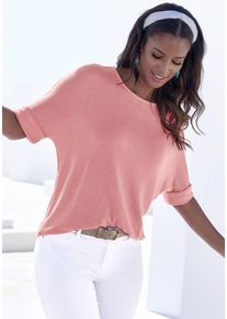 Lascana Rundhalsshirt 'mit breitem Ärmelumschlag' pink Gr. 44/46 für Damen. Mit Rundhals. Lässig Geschnitten. Nachhaltig.