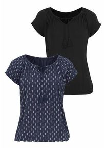 Vivance Kurzarmshirt 'mit leicht gerafftem Ausschnitt' mehrfarbig Gr. 44/46 für Damen. Rundhals und Bänder. Bequem. Nachhaltig.