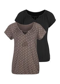 Vivance Kurzarmshirt 'mit leicht gerafftem Ausschnitt' mehrfarbig Gr. 32/34 für Damen. Rundhals und Bänder. Bequem