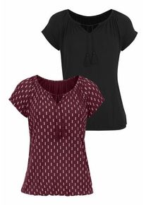 Vivance Kurzarmshirt 'mit leicht gerafftem Ausschnitt' mehrfarbig Gr. 36/38 für Damen. Rundhals und Bänder. Bequem. Nachhaltig.