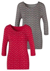 Lascana 3/4-Arm-Shirt 'mit kleinem Cut-Out am Ärmelsaum' mehrfarbig Gr. 32/34 für Damen. Rundhals und Allover-Druck. Bequem. Nachhaltig.