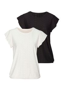 Vivance Kurzarmshirt 'mit Lochstickerei' mehrfarbig Gr. 32/34 für Damen. Rundhals und Rüschen, Stickerei. Bequem. Nachhaltig.