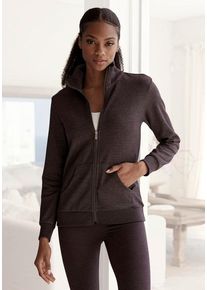 BENCH. LOUNGEWEAR Sweatjacke grau Gr. 32/34 für Damen. Mit Reißverschluss, Logoschriftzug, Logostickerei. Basic. Nachhaltig.