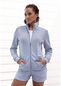 BENCH. LOUNGEWEAR Sweatjacke blau Gr. 32/34 für Damen. Mit Reißverschluss, Logoschriftzug, Logostickerei. Basic. Nachhaltig.