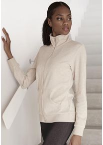 BENCH. LOUNGEWEAR Sweatjacke beige Gr. 32/34 für Damen. Mit Reißverschluss, Logoschriftzug, Logostickerei. Basic. Nachhaltig.