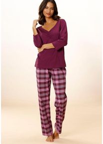Vivance Dreams Pyjama rot Gr. 32/34 für Damen. Mit V-Ausschnitt. Nachhaltig.