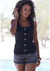 Lascana Trägertop 'mit Zierknopfleiste' schwarz Gr. 36/38 für Damen. Rundhals und Zierknopf. Nachhaltig.