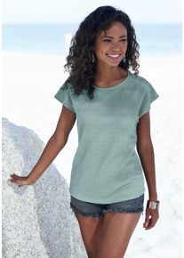 Vivance Kurzarmshirt 'mit dekorativem Häkeleinsatz' grün Gr. 44/46 für Damen. Mit Rundhals. Normal. Nachhaltig.