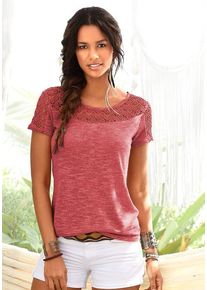 Vivance Kurzarmshirt 'mit weicher Häkelspitze' kupfer Gr. 32/34 für Damen. Tiefer Rundhals und Spitze. Bequem