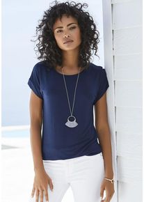 Vivance Kurzarmshirt 'mit Gummizug im Bund' blau Gr. 32/34 für Damen. Mit Rundhals. Bequem
