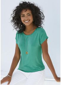 Vivance Kurzarmshirt 'mit Gummizug im Bund' grün Gr. 32/34 für Damen. Mit Rundhals. Bequem