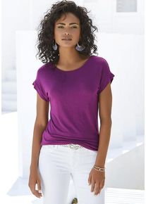 Vivance Kurzarmshirt 'mit Gummizug im Bund' lila Gr. 32/34 für Damen. Mit Rundhals. Bequem