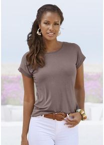 Vivance Kurzarmshirt 'mit Gummizug im Bund' taupe Gr. 32/34 für Damen. Mit Rundhals. Bequem